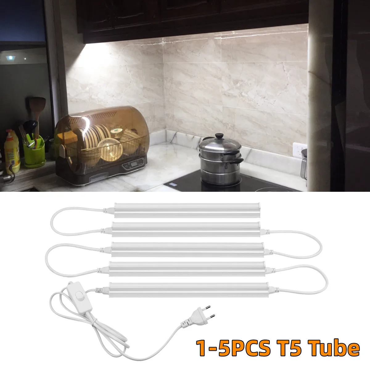 T5 Lamp Under Cabinet Light 220V LED Light with EU Plug Switch for Kitchen 6W 10W Wall Lamp Home Lights Fluorescent Light Tube