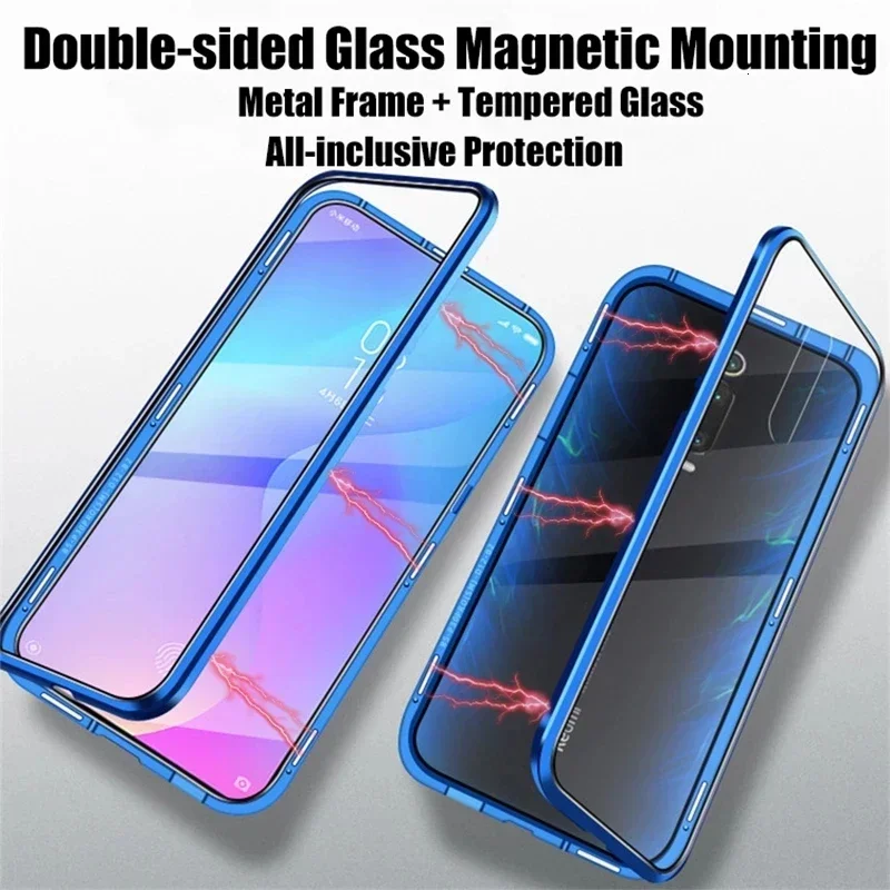 360° Protection Metal Magnetic Phone Case For Xiaomi Redmi Note 8 9 10 11 9T 9A 9S Pro POCO M3 X3 M5S Double Sided Glass Cover