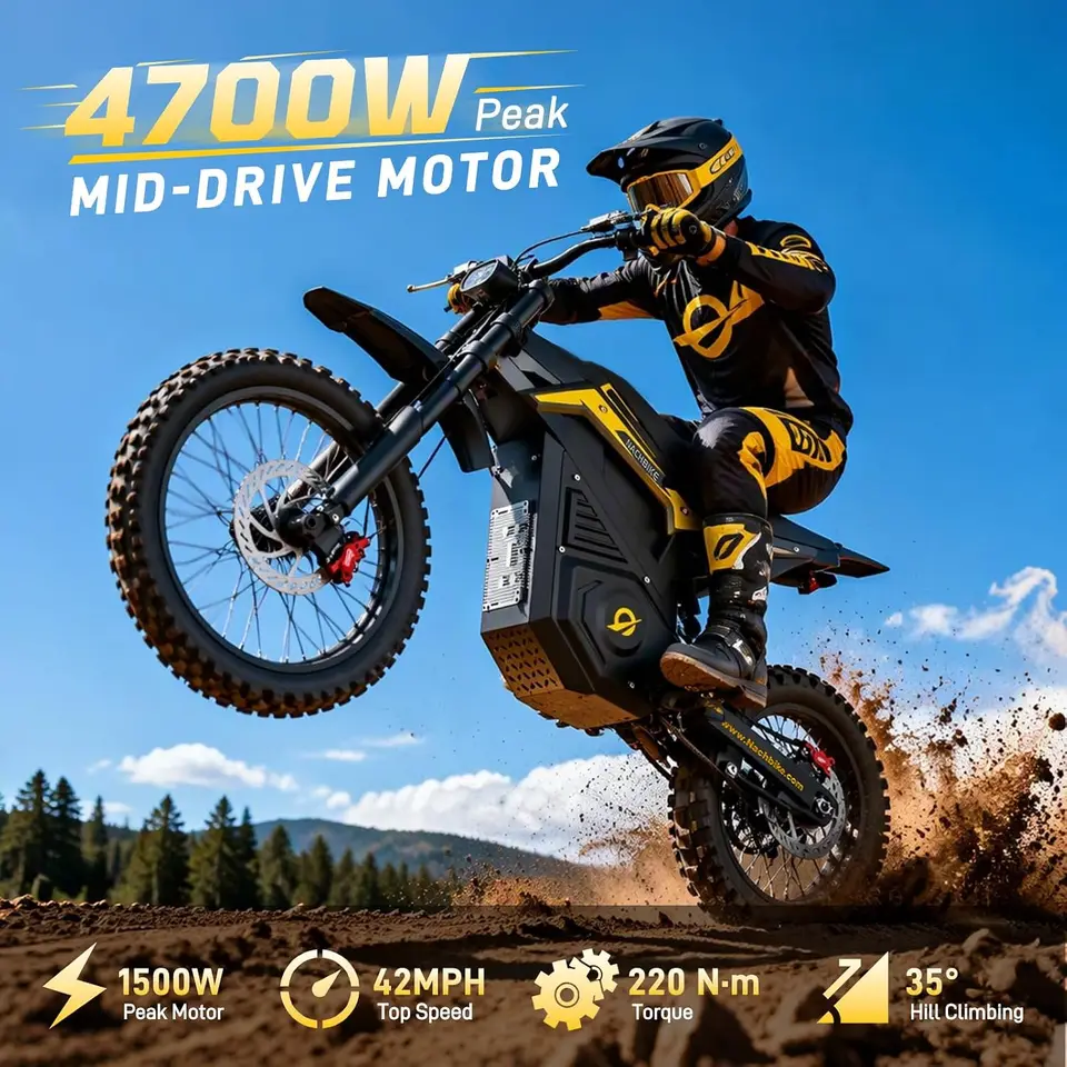 K3 Electric Dirt Bike 4700W Mid-Drive Motor 42MPH 55 Mile Range E-Bike 60V 25Ah Battery 17''14'' All-Terrain Electric Motorcycle image 3