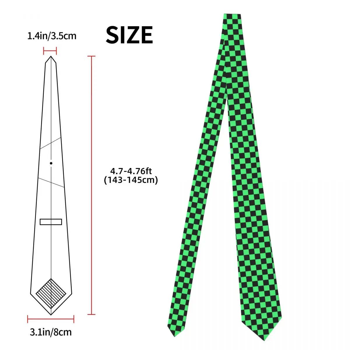 Custom Men Black And Green Checkerboard Pattern Necktie Tartan Geometric Fashion Tie For Business