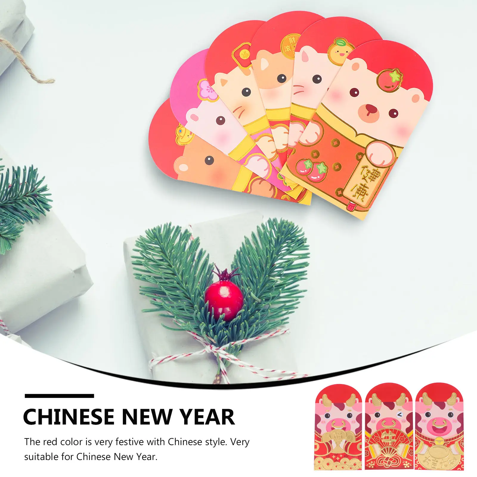 

54 шт. милых красных конвертов с 3D-печатью в мультяшном стиле для празднования Китайского Нового года, подарочные пакеты, красные пакеты-конверты