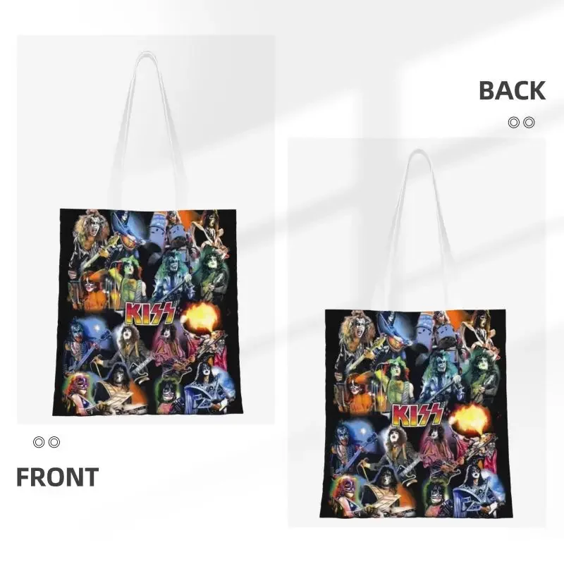 Rock Demon Kiss Band Rock And Roll Grocery Shopping Bag Printed Canvas Shopper Shoulder Tote Bag Big Capacity Durable Handbag