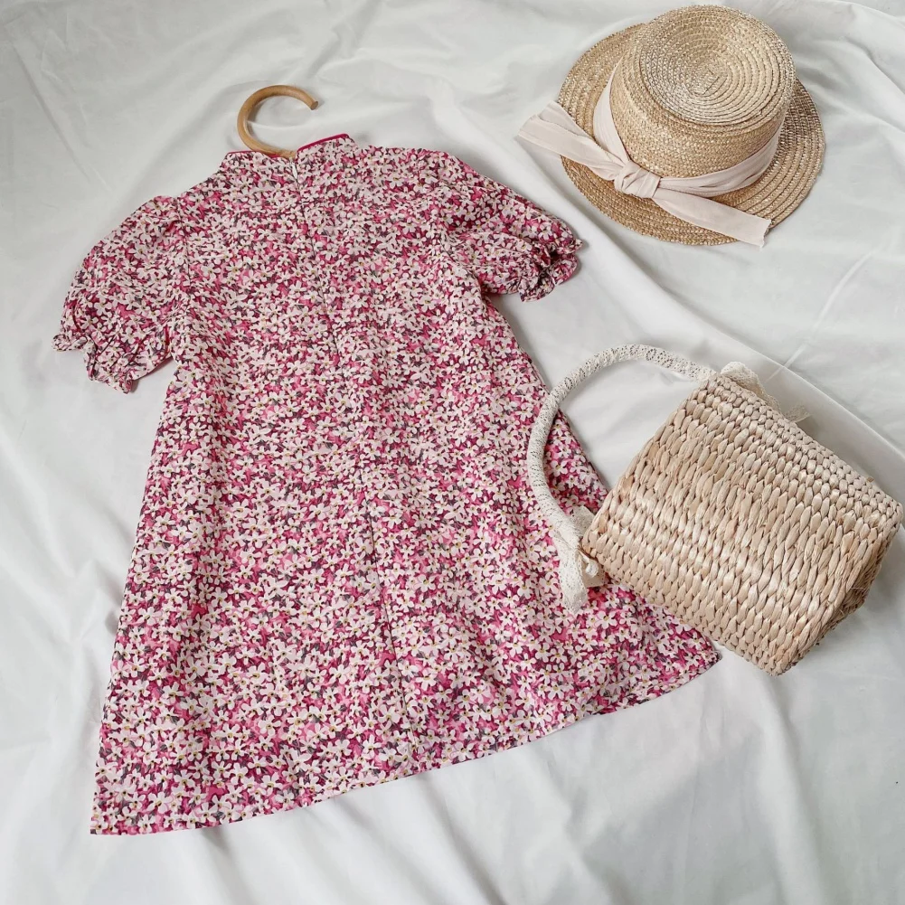 Baby Girls Children Cheongsam Summer Chinese-Style Floral Print Short sleeved Dress A-LINE Embroidered Girls Dresses 1-7Years