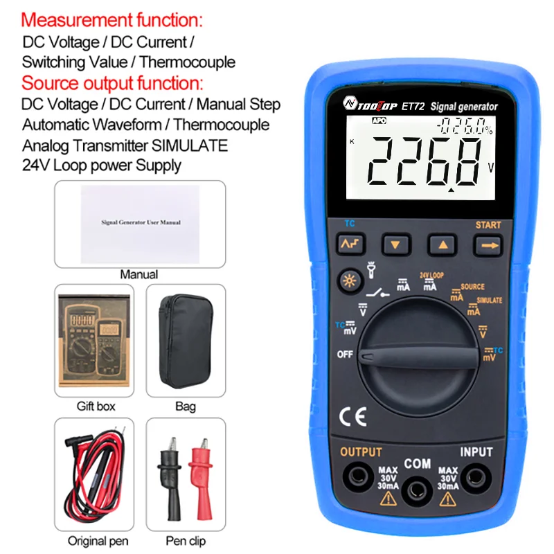 

TOOLTOP Digital Signal Generator 4-20mA Analog Transmitter Source Simulator Thermocouple Current Voltage Loop Process Calibrator