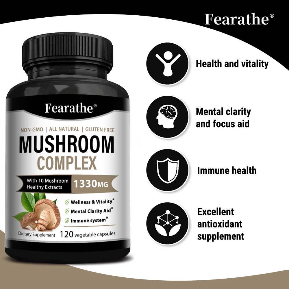 Mushroom Complex Capsules, Lion’s Mane & Reishi & Cordyceps Blend, Support Brain Focus, Memory, Mood, Energy & Immune Health view 3