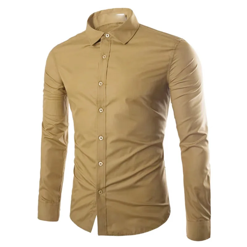 

Men's Solid Color Simple Retro Business Casual Shirt Long Sleeve Lapel Button Multi-color Shirt Men's Outdoor Commuting Top