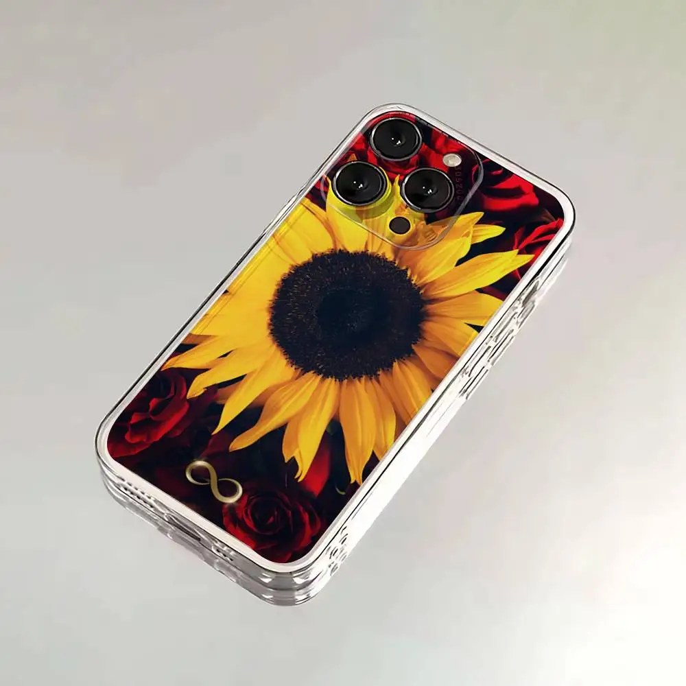 Capa de telefone rosa e girassol para iPhone 17,16,15,14,13,12, Pro, Max, Plus, E, SE4, Air, Mini capa transparente