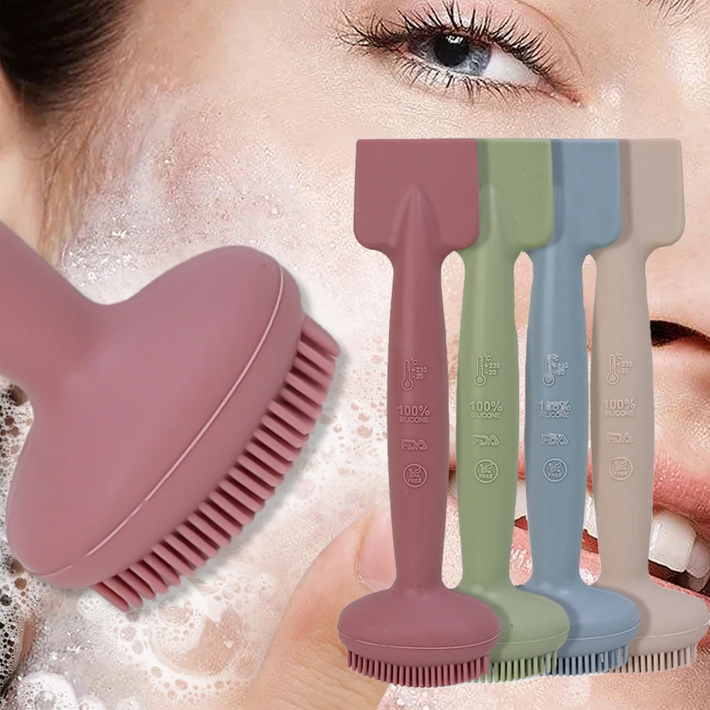 Double Head Silicone Face Wash Brush Soft Mud Film Adjusting Rod Facial Cleanser Blackhead Removing Skin Cleansing Care Tools