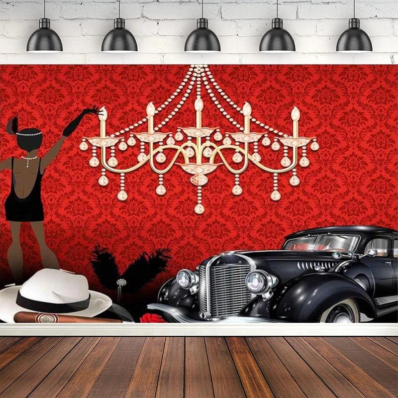 

Roaring 20's Photography Backdrop For Dance Decor Vintage Crystal Chandelier 1920s Mystery Party Background Banner Poster