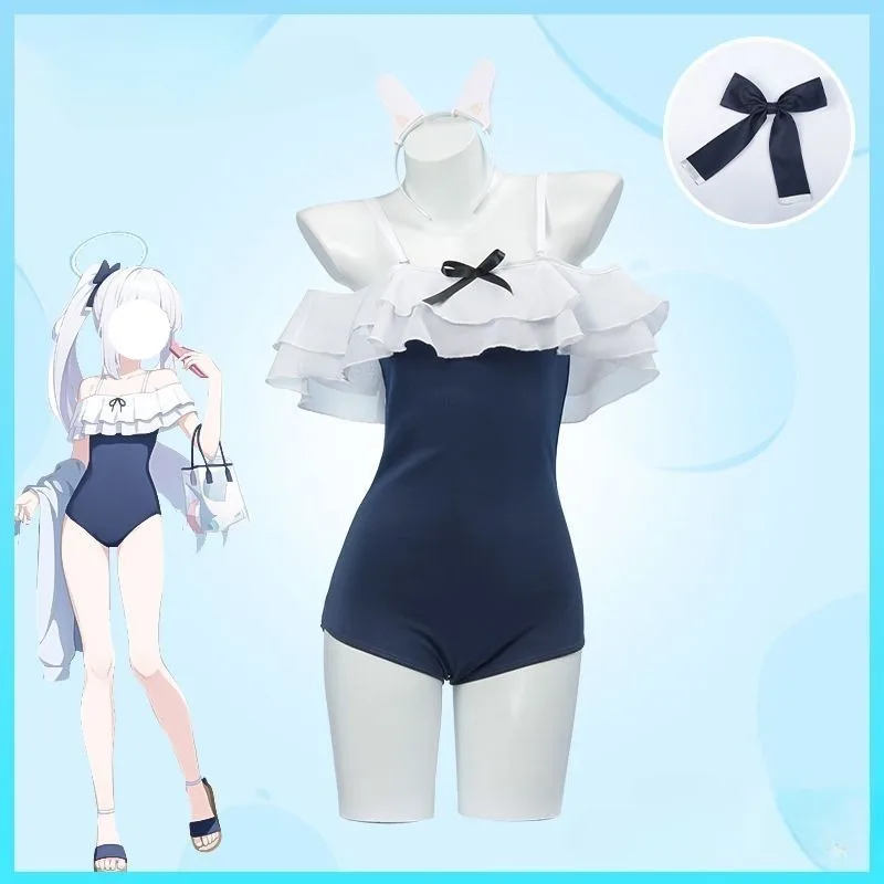 

Game Blue Cosplay Archive Tsukiyuki Miyako Costume Swimwear Cute Bathing Suit Hair Accessory for Women Summer Season
