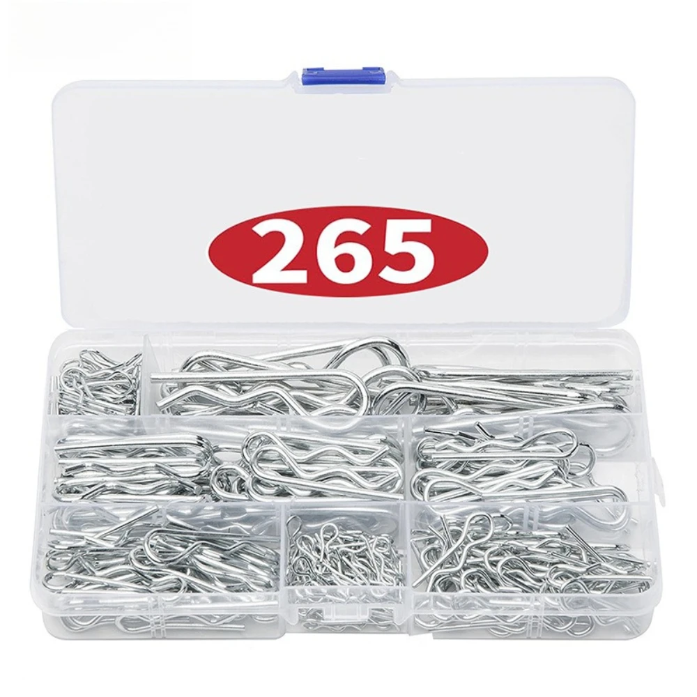 

265pcs R-type Positioning Pins Silver Iron Zinc Plating Open B-Locking Split Clip Hitch Pins 7size Wave Pin Safety Spring Pins