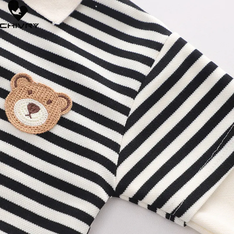 Boys Fashion Clothing Sets New 2023 Baby Boy Spring Autumn Cartoon Bear Striped Lapel Shirts Tops with Pants Kids Casual Clothes