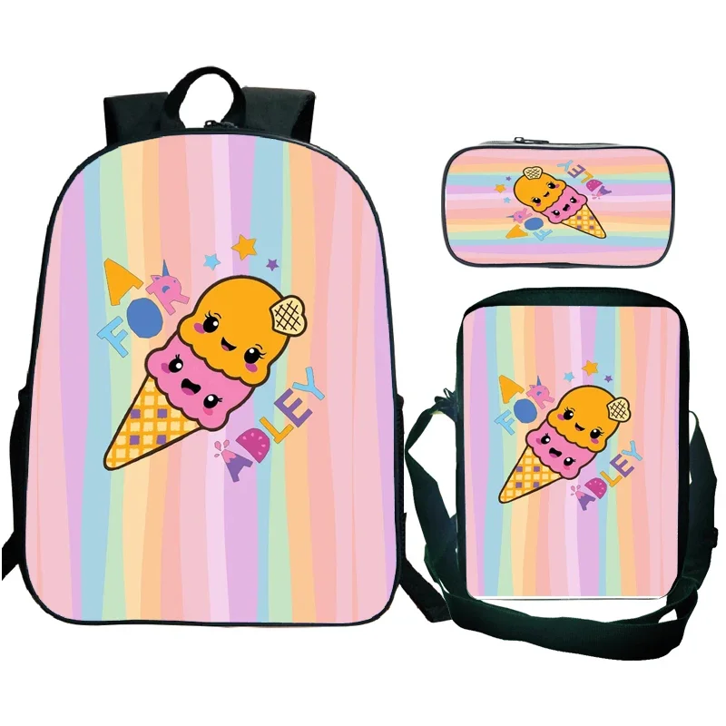 

3pcs A for Adley Unicorn Backpack Ice Cream Zipper Rucksacks Rainbow Notebook Shoulder Bag Schoolbag Pencil Case Kids Travelbag