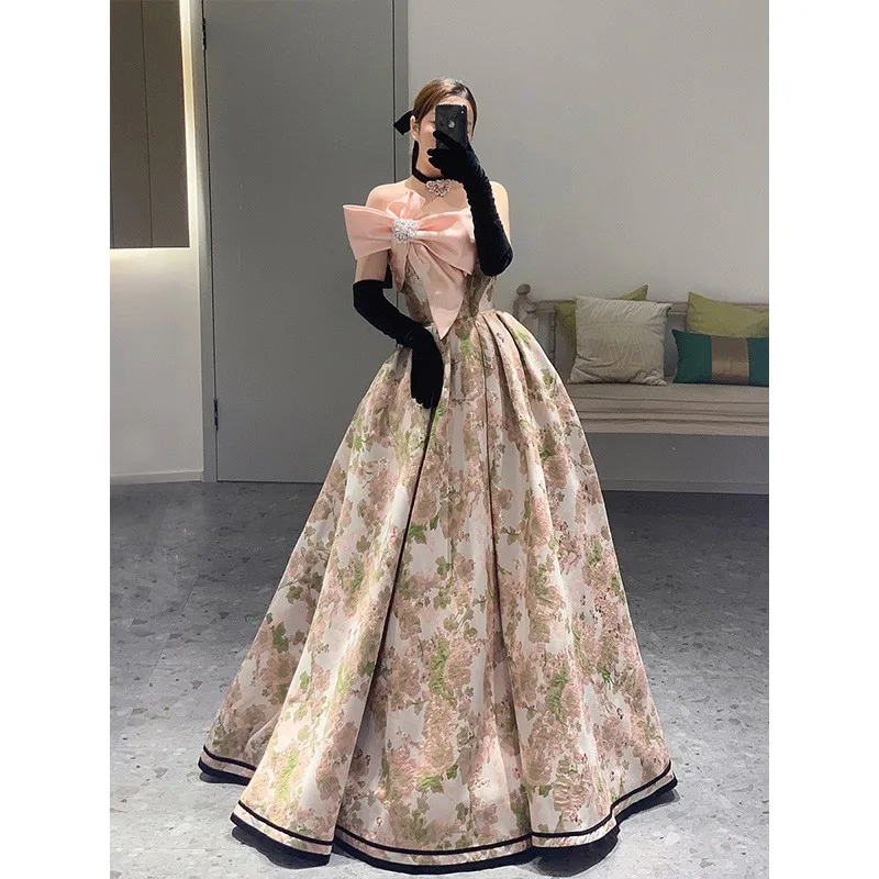 Jacquard satin new style banquet toasting dress