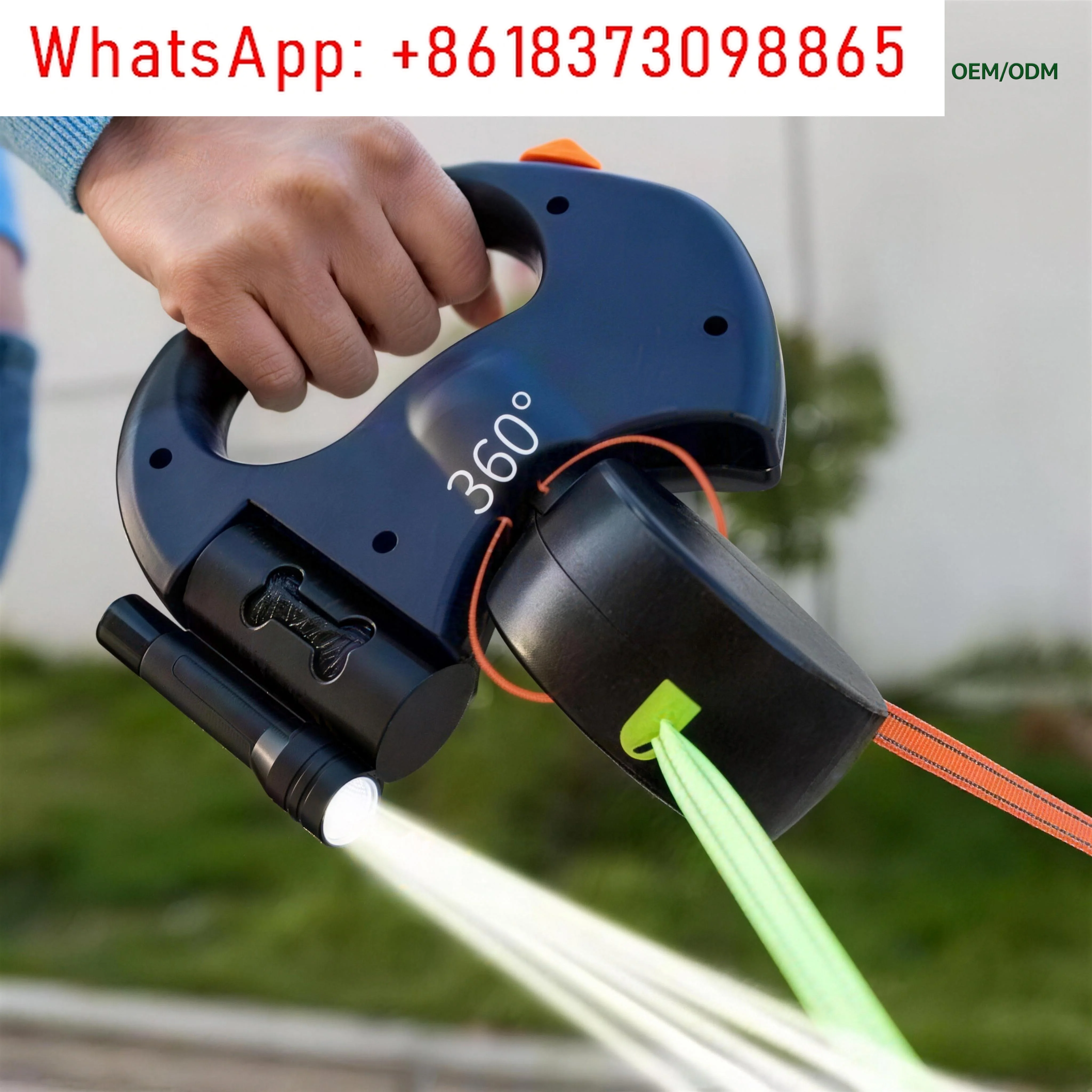 1pcs Multifunctional double-ended retractable dog leash with flashlight, reflective, 360-degree anti-tangle