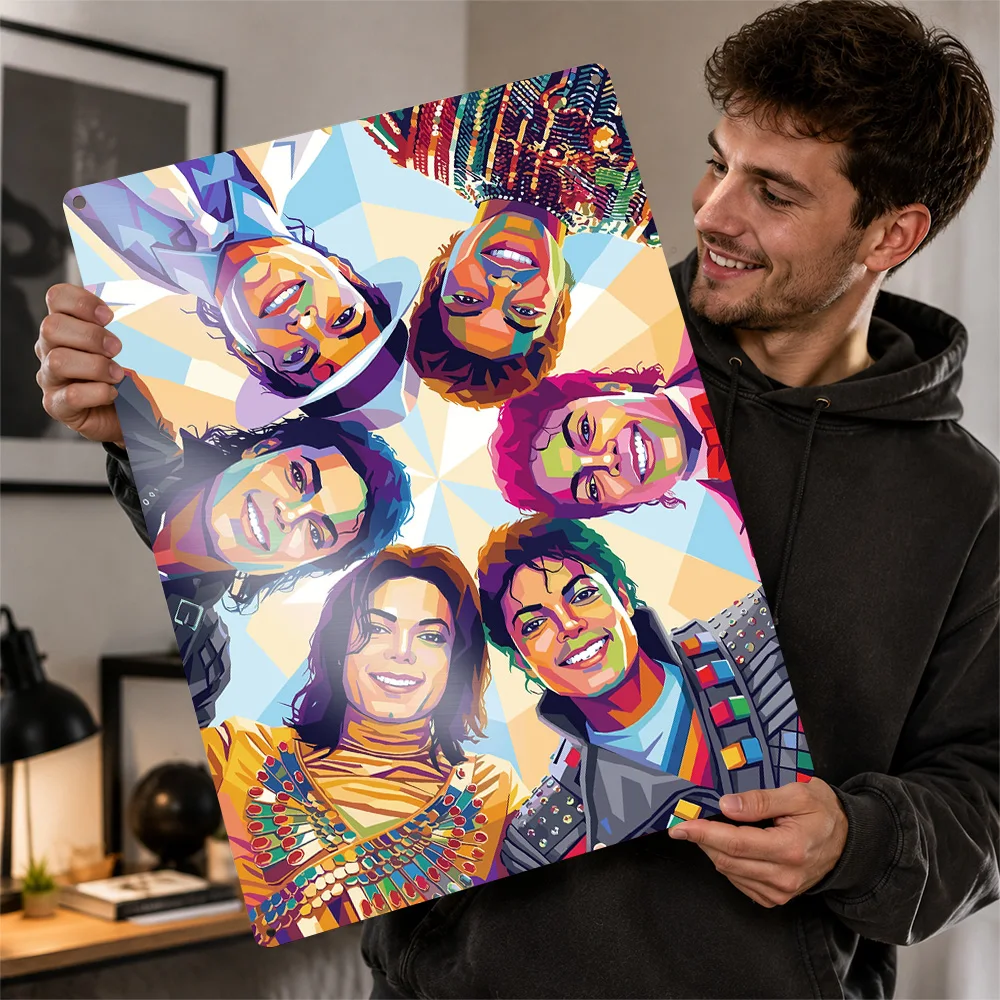 Michael Jackson Pop Collage Printed Poster Personalized Aluminum Metal Sign Vivid Album Culture Wall Art Made For Music Lovers