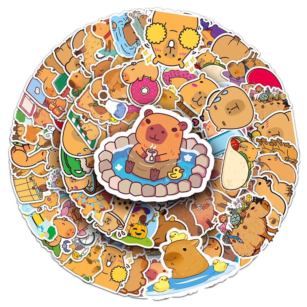 10/30/50/100pcs 어린이를위한 귀여운 동물 Capybara 만화 스티커 장난감 데칼 방수 DIY 전화 노트북 편지지 Kawaii 스티커