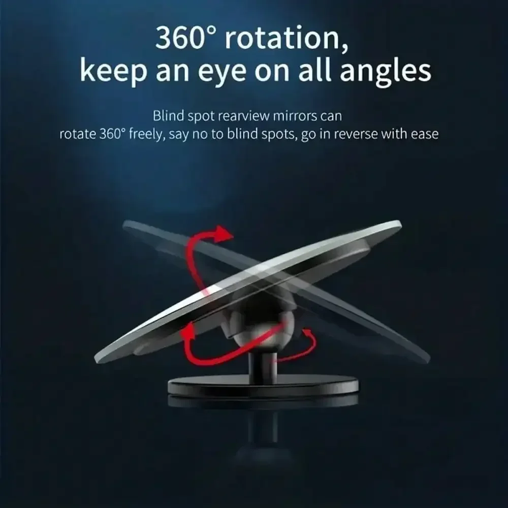 2Pcs Round Frame Convex Blind Spot Mirror Safety Driving Wide Angle 360 Degree Adjustable Clear Rearview Mirror