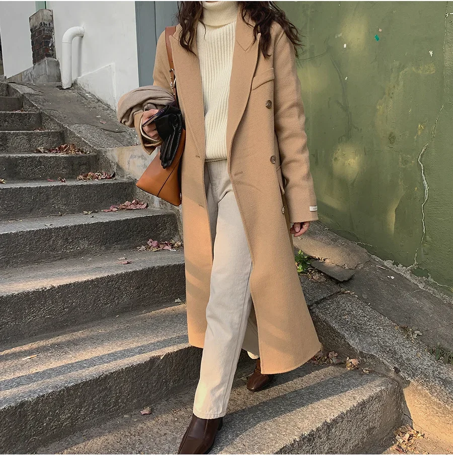 Winter Long Wool Coat Women Thick Warm Wool Jacket Female Korean Fashion Loose Outwear Ladies Casual Long Sleeve Cardigan Coats