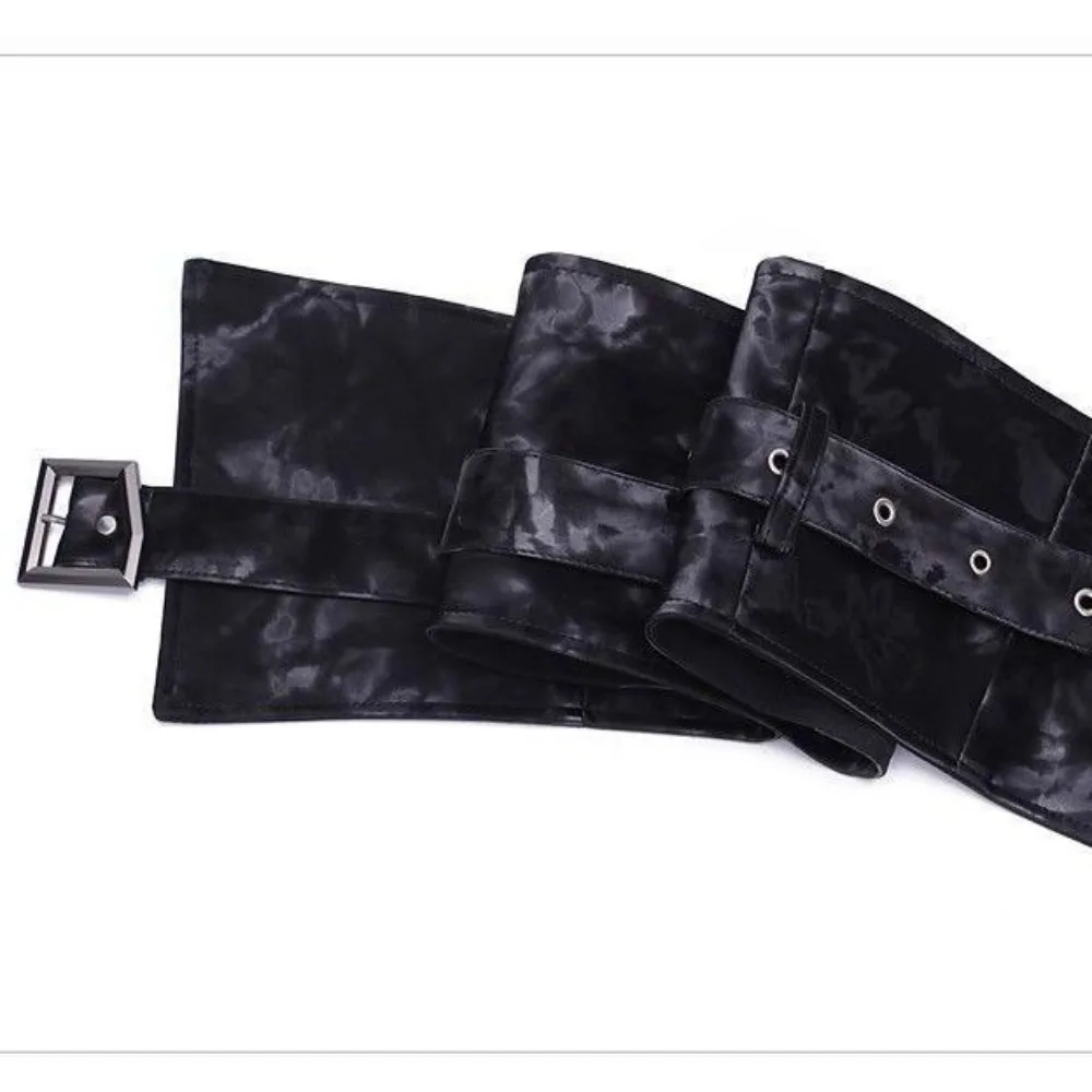 หนัง Faux สีดํา Ruched เข็มขัดรัดตัวผู้หญิงชุดเสื้ออุปกรณ์เสริมไม่สมมาตรเอว Cincher สําหรับเสื้อชุด