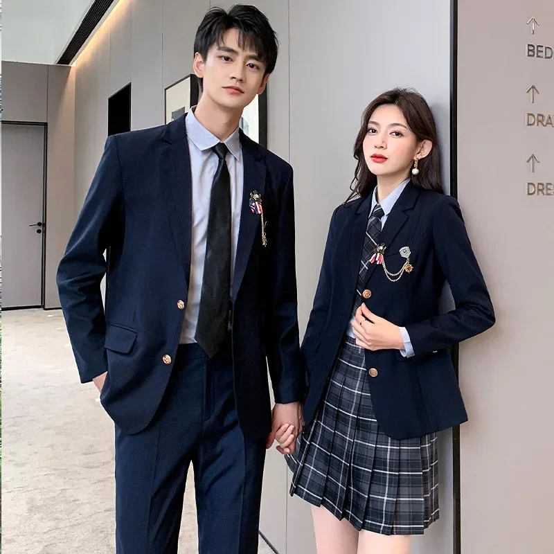 

College Style Suit Men's and Women's JK Uniform Student Vintage Blazer Pleated Skirt Two-piece Set