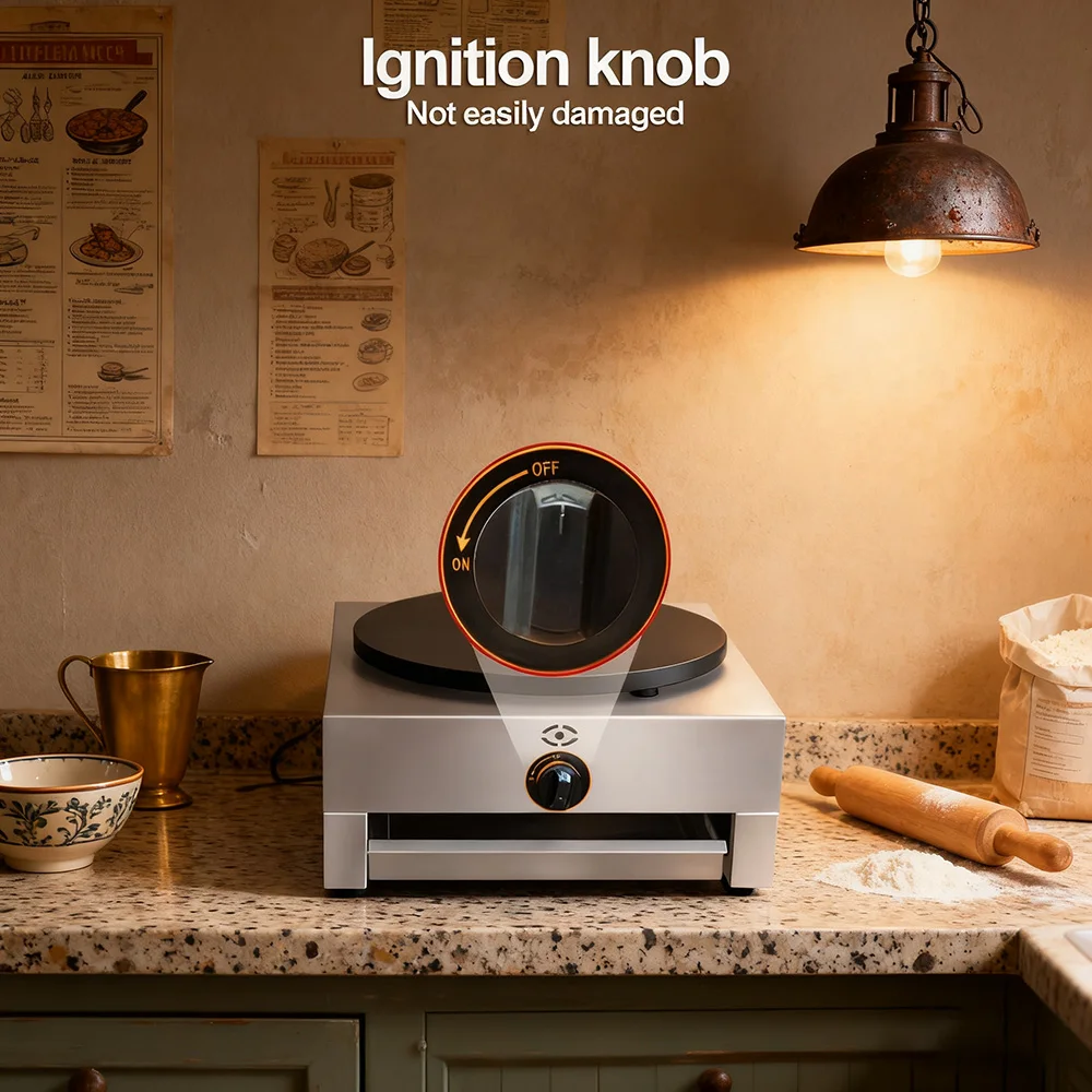 صانع الكريب التجاري يعمل بالغاز تفلون طلاء غير لاصق 2800Pa 40 سنتيمتر سطح الطبخ ماكينة صنع الفطائر لكشك طعام الشارع