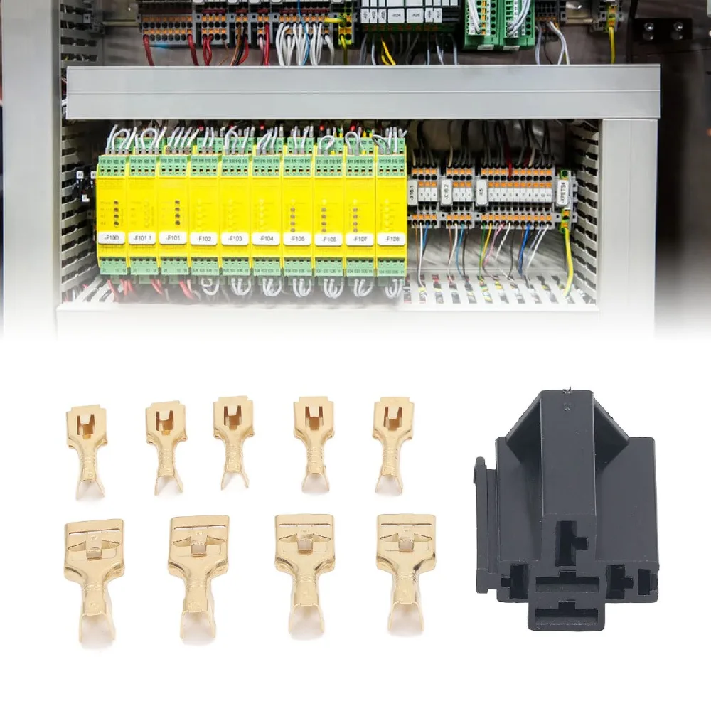 10 Set 5 Pin Terminal Relay Case Holder 12V 30A/ 40A ABS 5 Pin Relay Connector with 30pc 9.5mm 20pc 6.3mm Terminal