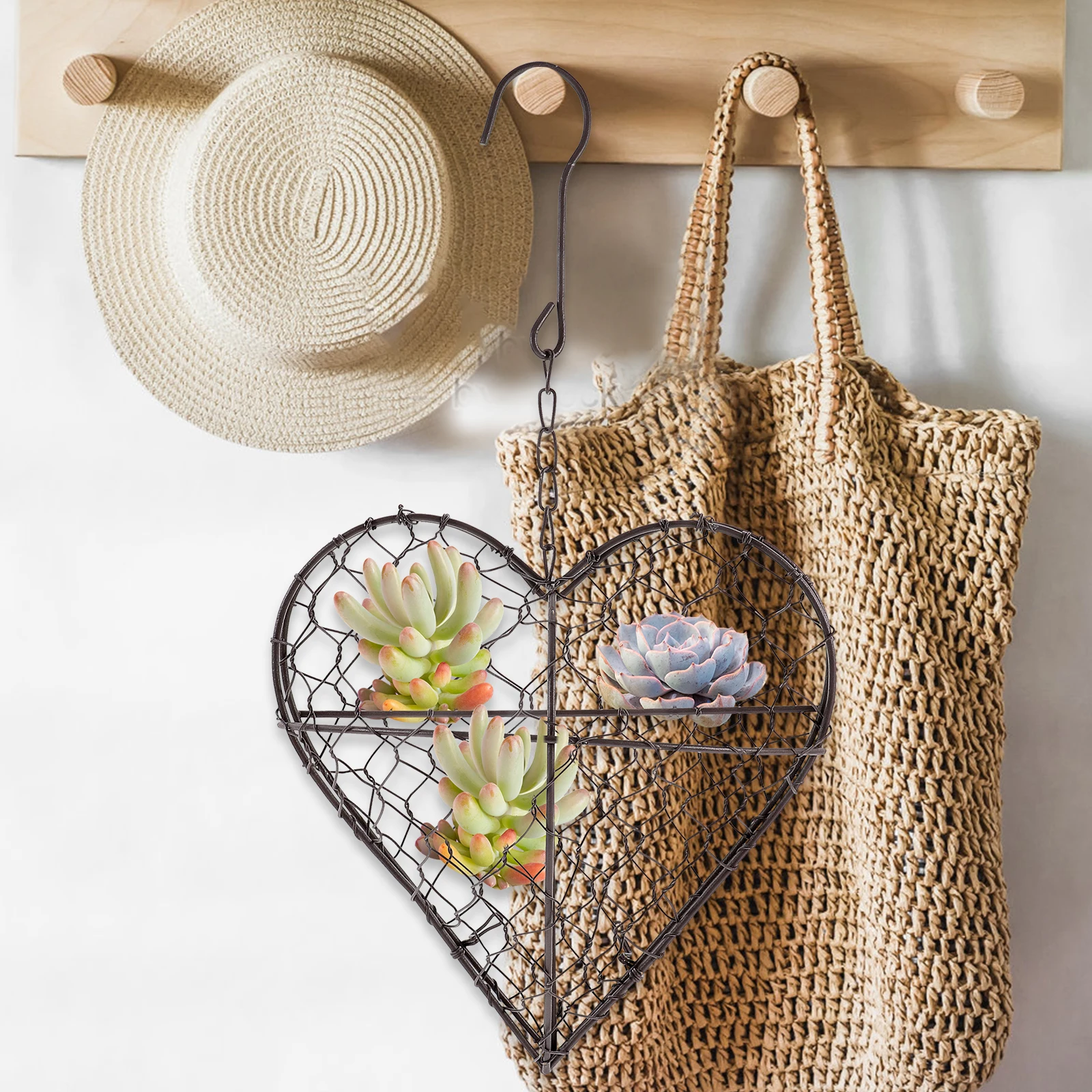 

Heart Shaped Hanging Basket Fresh Plant Holder Flower Pot Wrought Iron Planter Wall Decor Metal Frame Succulent Pot Heart Shape