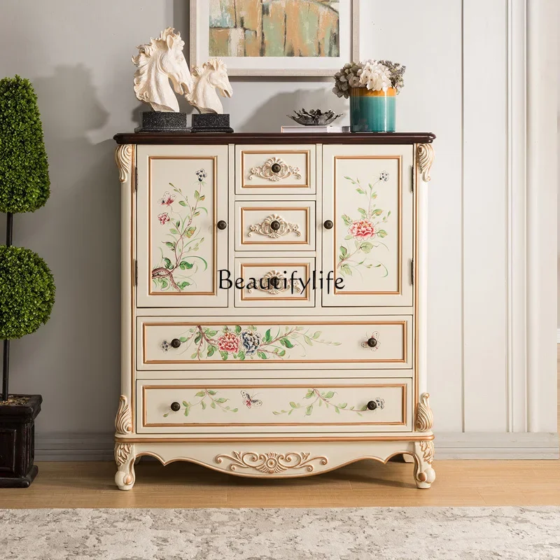 

ld14 American solid wood chest retro hand-painted storage living room light luxury storage decorative cabinet