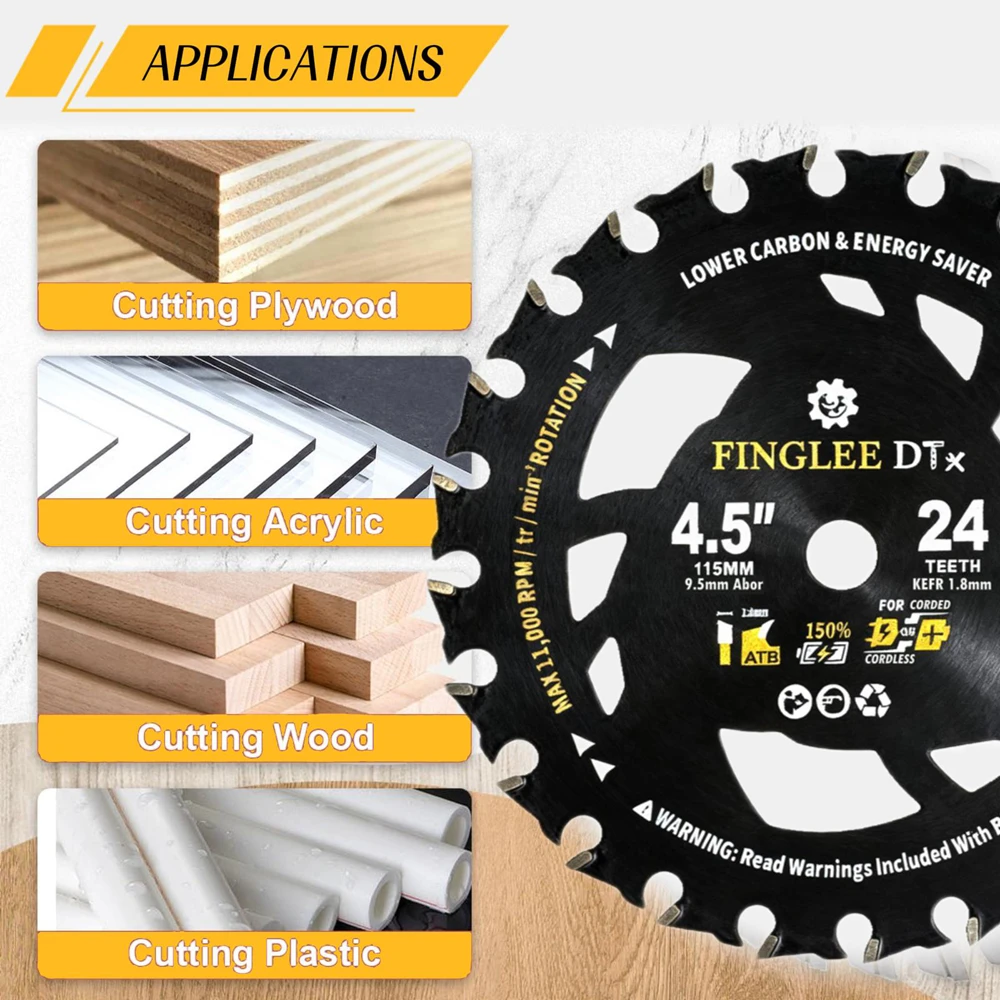 شفرة منشار دائري TCT مقاس 4.5 بوصة 24/36 أسنان للخشب والبلاستيك والكمبيوتر الشخصي والأكريليك والخشب الرقائقي وأربور 3/8 بوصة