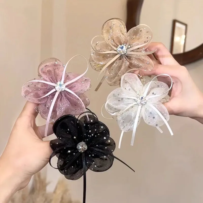 

Сетчатая лента с бантом, цветок, зажим в виде акулы, темперамент, универсальный зажим в виде акулы, шпилька со стразами, зажим для хвоста, аксессуары для волос