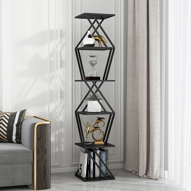 Light luxury creative net celebrity corner vertical bookshelf simple floor shelf modern living room iron corner storage shelf