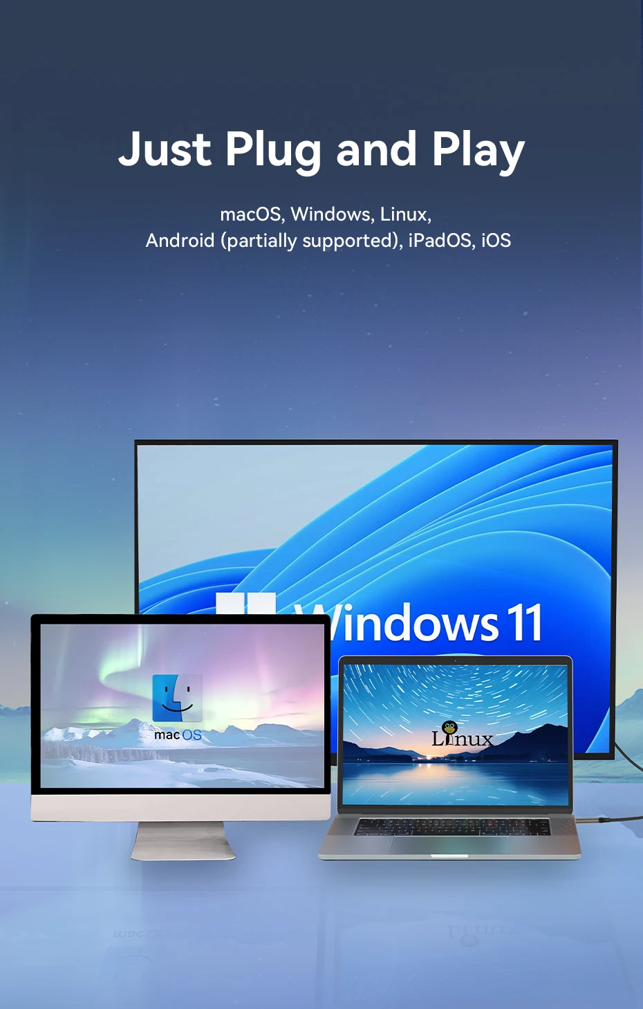 Vention 8K USB C auf DisplayPort-Kabel, USB-Typ-C-Stecker auf DP-Buchse, Adapter für Telefon, Tablet, Laptop, Monitor, bidirektionales USB-C – Detail 10