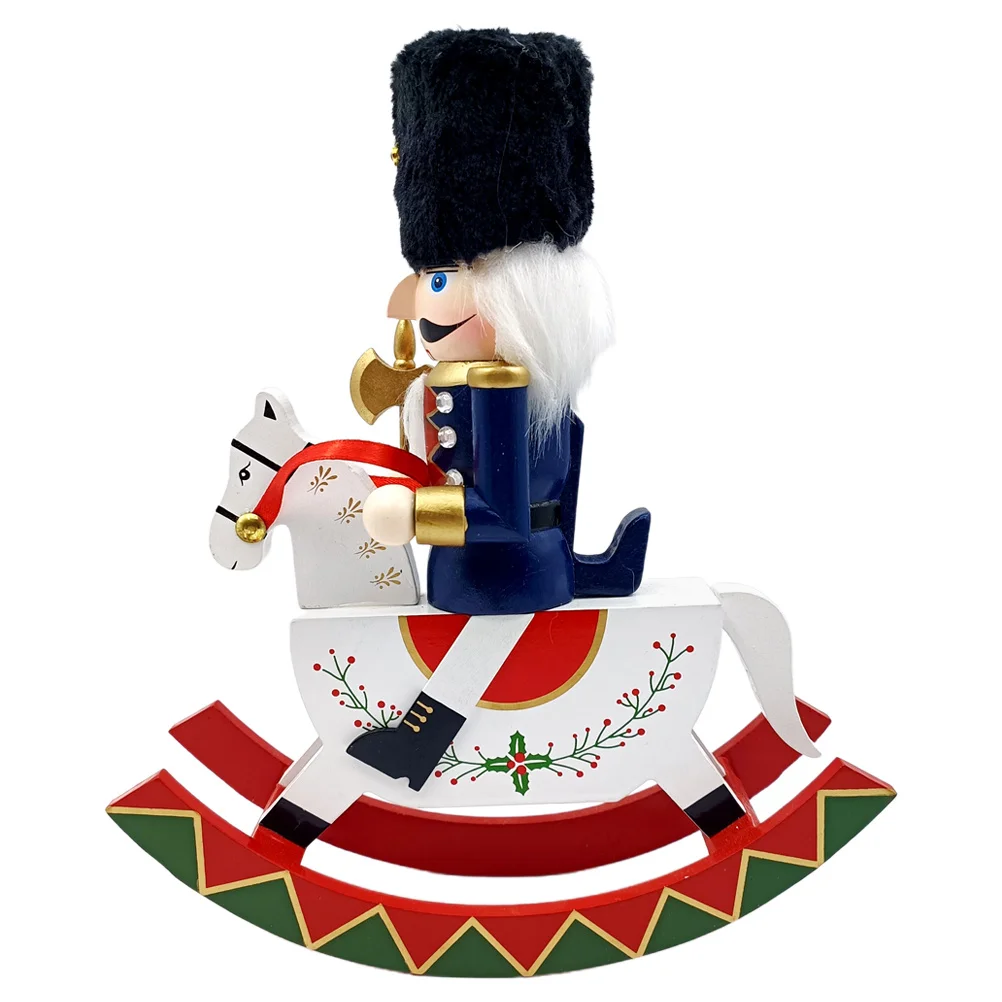 

Christmas Rocking Horse Nutcracker Painted Wooden Small Soldier Decoration Tabletop Holiday Christmas Nutcracker Figures