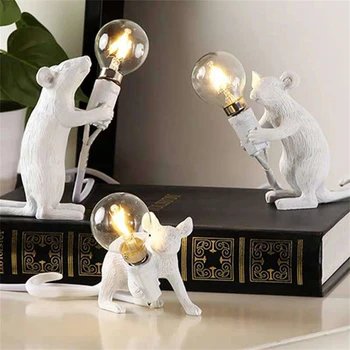 Moderne LED Tisch Lichter Harz Tier Ratte Katze Eichhörnchen LED Nacht Lichter Maus Tisch Lampen Wohnkultur Schreibtisch Lampe Beleuchtung Leuchten