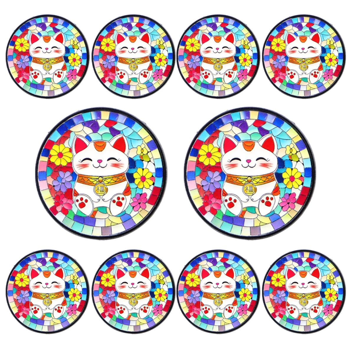 

10PCS Cute Lucky Cat Enamel Pin Round Badge On Backpack Lapel Pins Cartoon Animal Brooches for Jackets Cosplay Accessories
