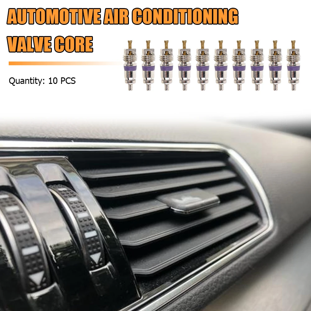 Air Conditioning Valve Cores 10pcs Universal R134a Car A/C Valve Cores Copper Automobile Exterior Repair Components