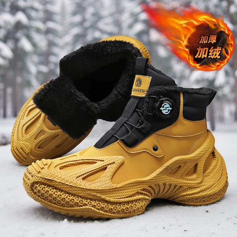

Зимние новые водонепроницаемые зимние ботинки из флиса с поворотной пряжкой, уличные нескользящие и износостойкие