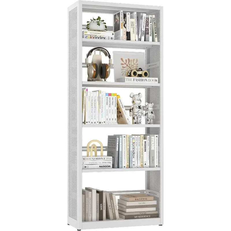 

Metal 5 Tier Bookshelf, 68 Tall Bookcase, Large Open Storage Shelf, Floor Standing Bookshelves and Bookcases for Ho
