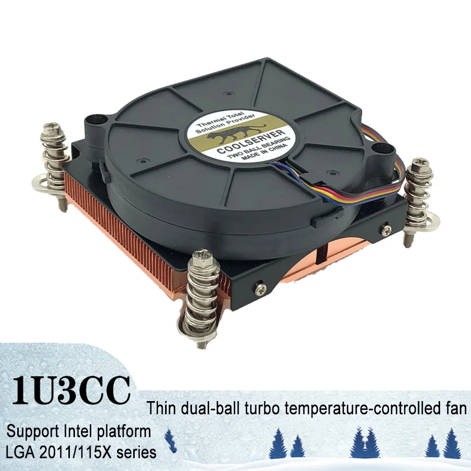 COOLSERVER 1U3CC Server CPU Cooler Fan  Copper Heatsink Industrial Workstation Computer Active Cooling for Intel LGA2011 LAG115X