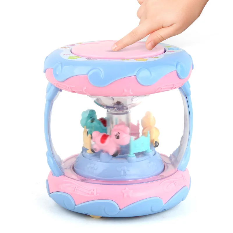 Leuke Baby Educatieve Carrousel Pat Drums Multi-Functionele Stereo Hand Klap Drum Speelgoed Met Muziek En Sterlicht Projectie Kids Speelgoed