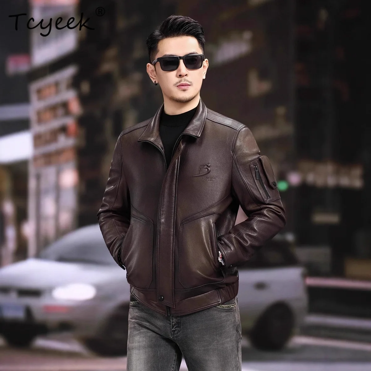 Tcyeek Natural Goatskin Real Leather Jacket Men Clothing Autumn Mens Coats Fashion Motocycle Jackets Trendy Jaqueta De Couro