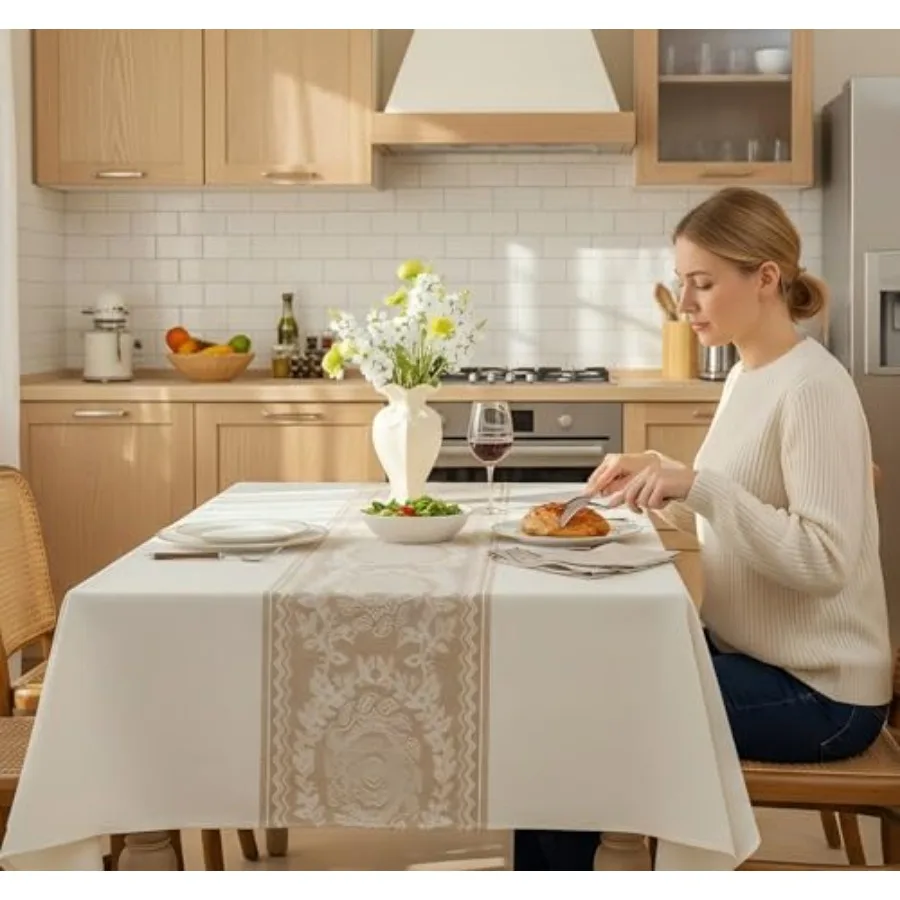 

Linen Tablecloths for Rectangle TablesFabric Tablecloth Advanced Waterproofing Technology for Dinningroom Farmhouse