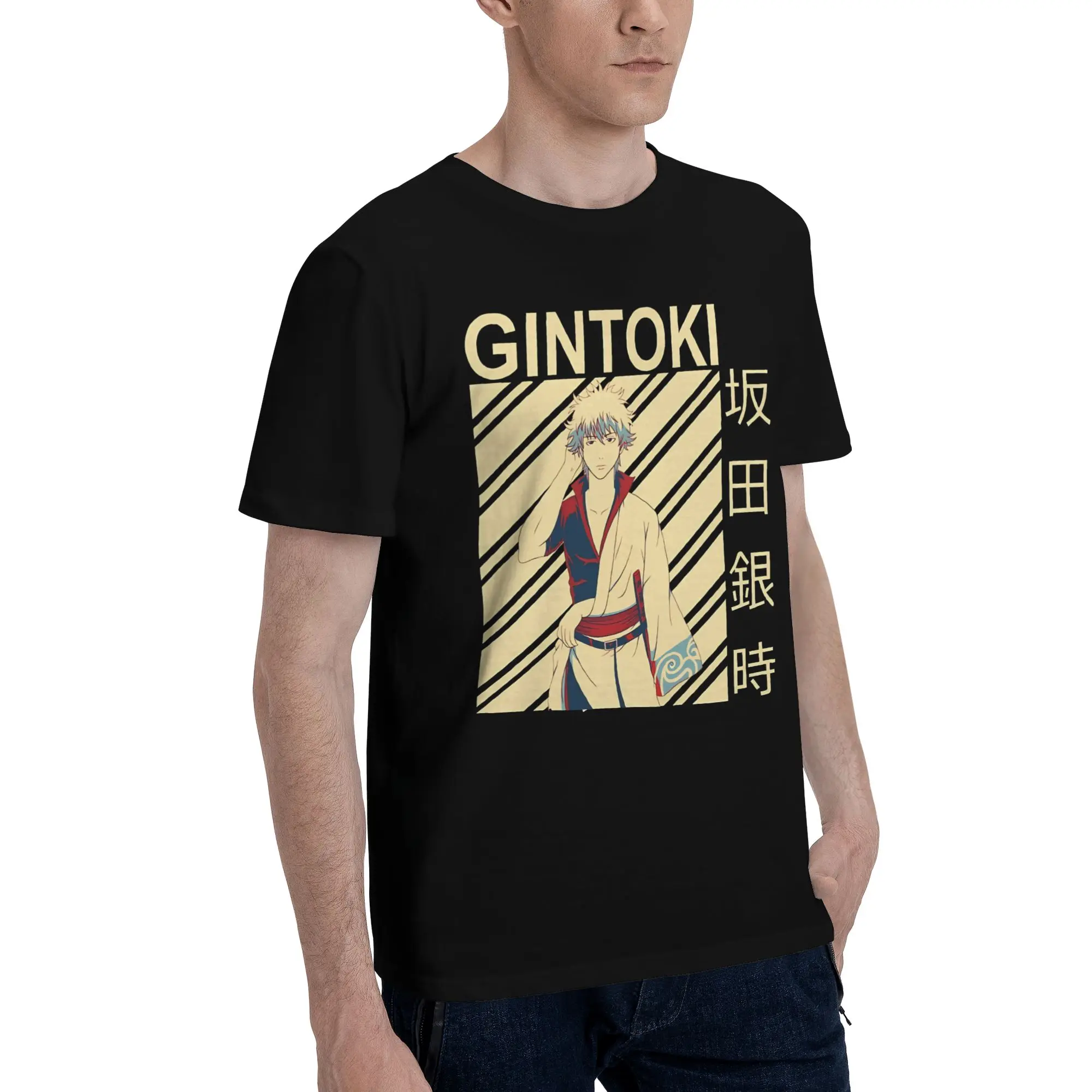 Classic Gintoki Character  Graphic Funny 100% Cotton T-Shirt Bandai Gin Tama Tops Tees For Men