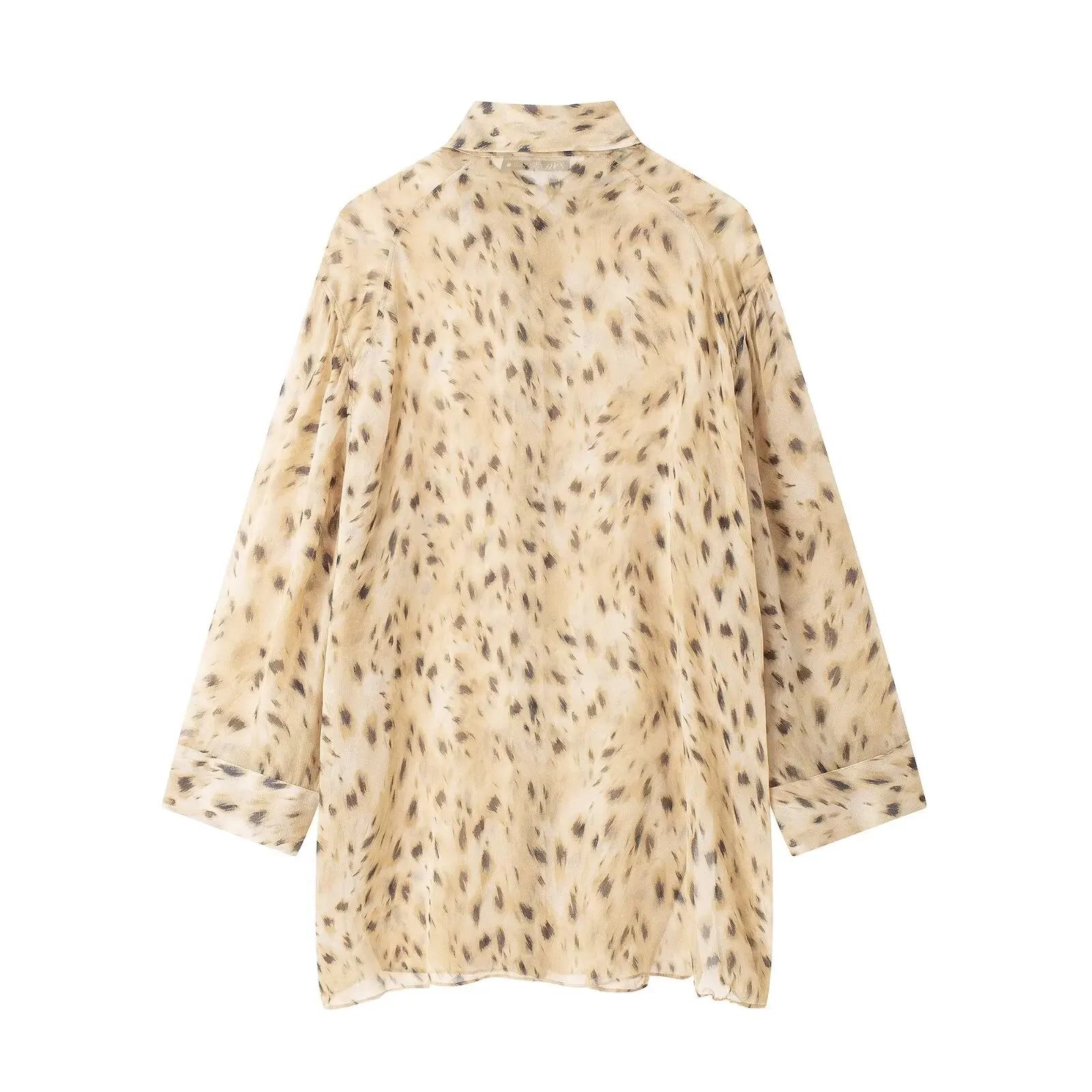 Tangada 2024 Women Leopard Chiffon Blouse Shirt Long Sleeve Chic Female Oversize Top 3H0681