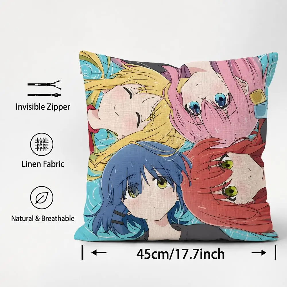 Anime Bocchi the Rock! Cushion Cover Cushion Covers Natural Linen Breathable Sofa Bedroom Decor Pillowcase