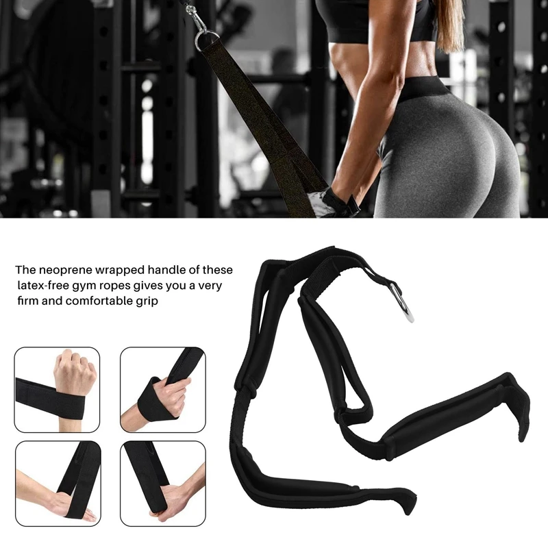 2X Tricep Rope Cable Attachment With 2 Handles,Tricep Pull Down Rope For Push Downs,Crunches