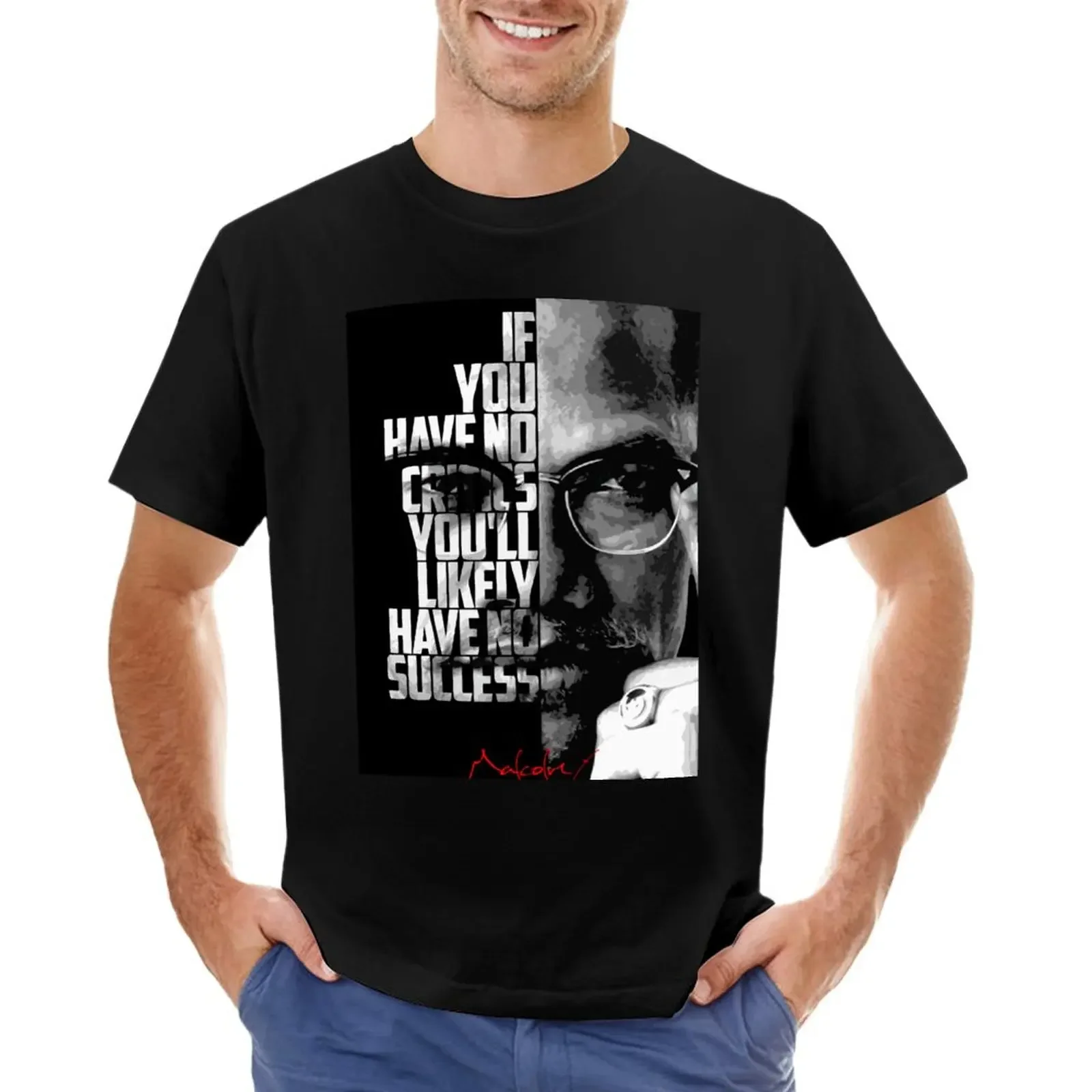 Black and white Malcolm X quote poster T-shirt boys animal print aesthetic clothes Blouse customs men workout shirt