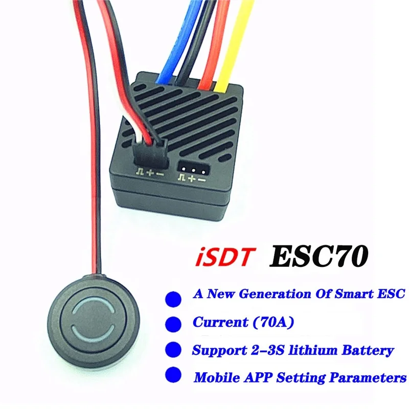 ISDT ESC70 WP 1080 70A 브러시 모터 ESC 방수 2-3S 전화 제어 RC 자동차 용 전자 속도 컨트롤러 1:10 1:8