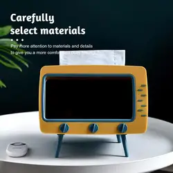 Kawaii Desktop TV Tissue Box Case Paper Tray Napkin Holder TV Shaped Tissue Smartphone Holder Napkin Dispenser Phone Rack Box